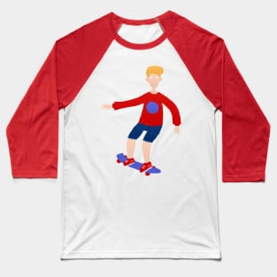 Blond skater riding on a skateboard Baseball T-Shirt